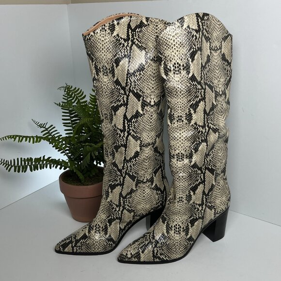 Schutz Maryana Block Heel Boots Size 9.5B Snake Print Knee High Boots Western - Picture 2 of 12